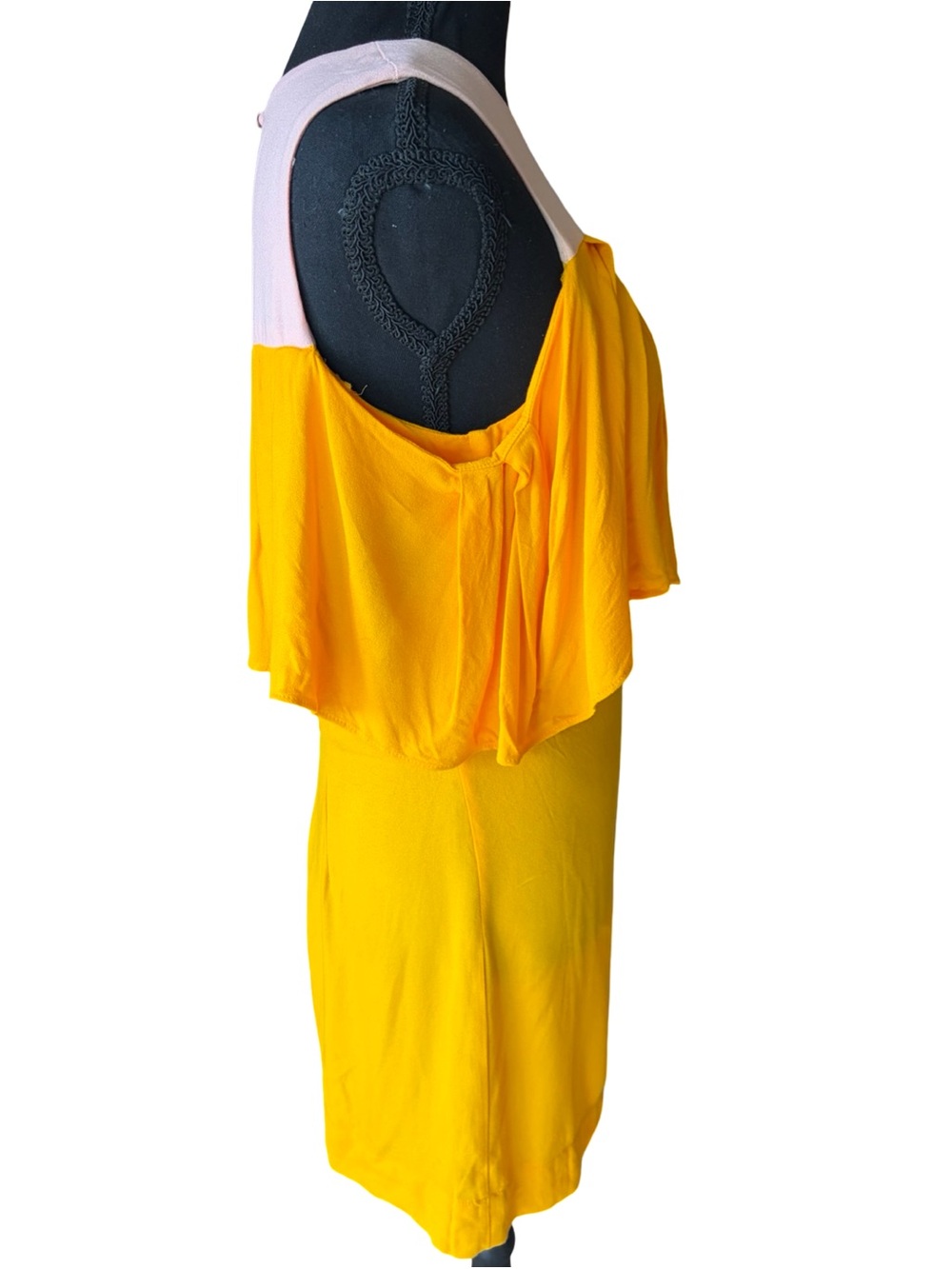 FARM Rio Brazil NWT Colorblock Ruffle Cutout Mini Dress M Yellow Pink - Picture 3 of 6